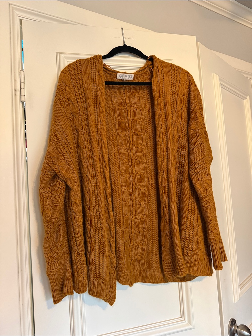 Pink Rose chunky knit cardigan in mustard